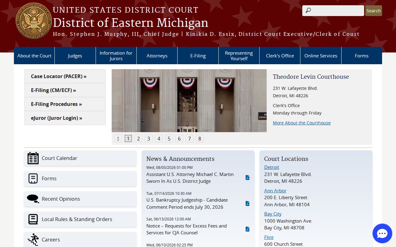Oakland County court record federal Detroit courthouse access information