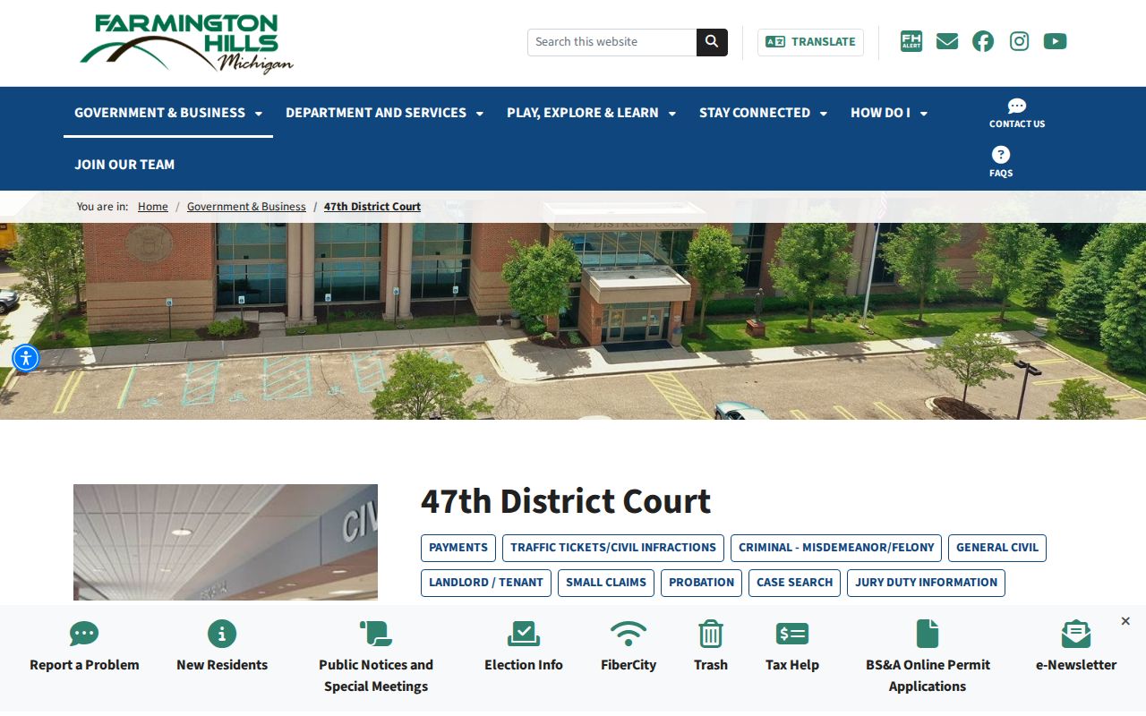 Farmington Hills court docket records at 47th District Court
