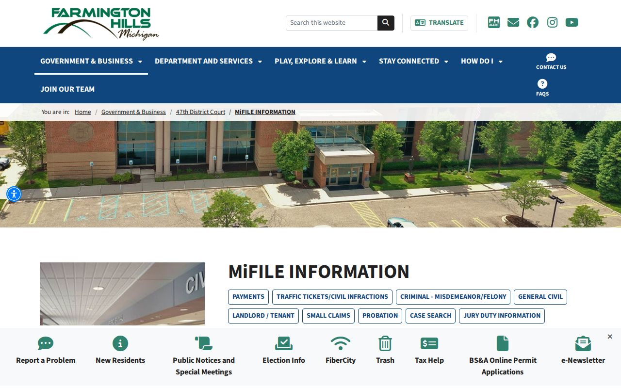 Farmington Hills court docket MiFILE civil filing information